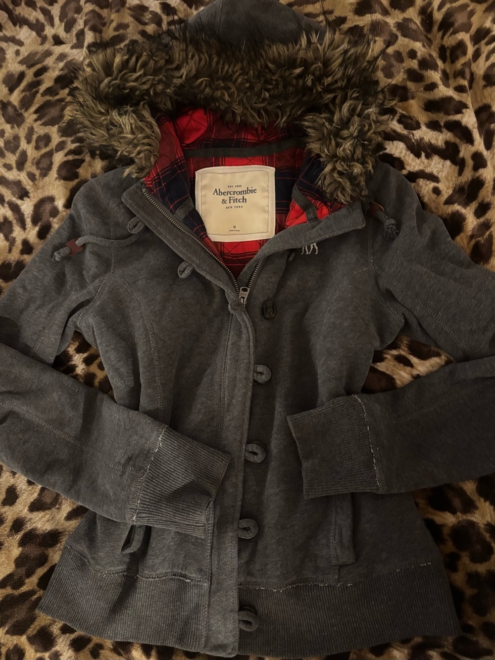 Abercrombie & Fitch Gray Hooded Jacket with Fur hood